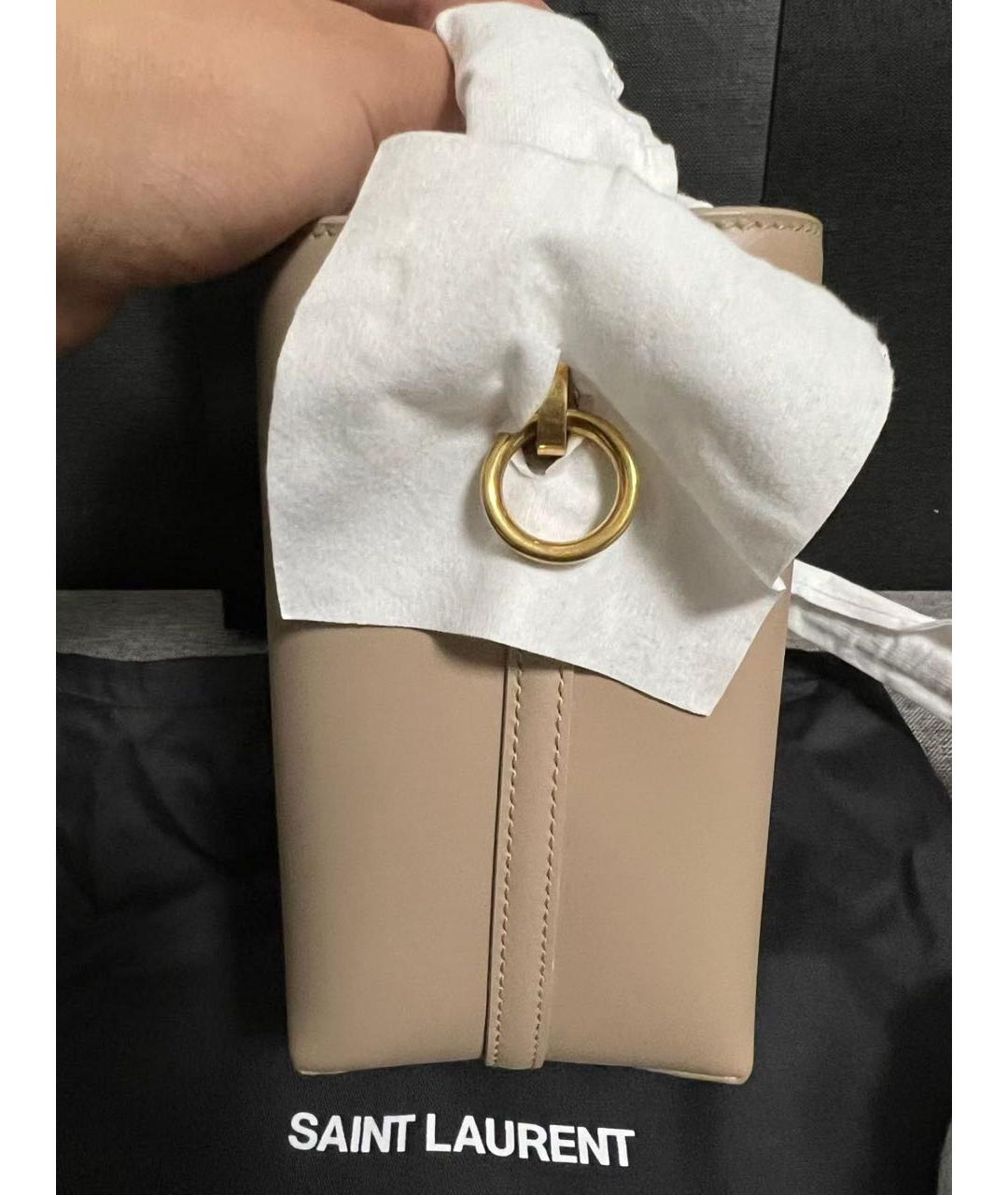 SAINT LAURENT Бежевая кожаная сумка через плечо, фото 4