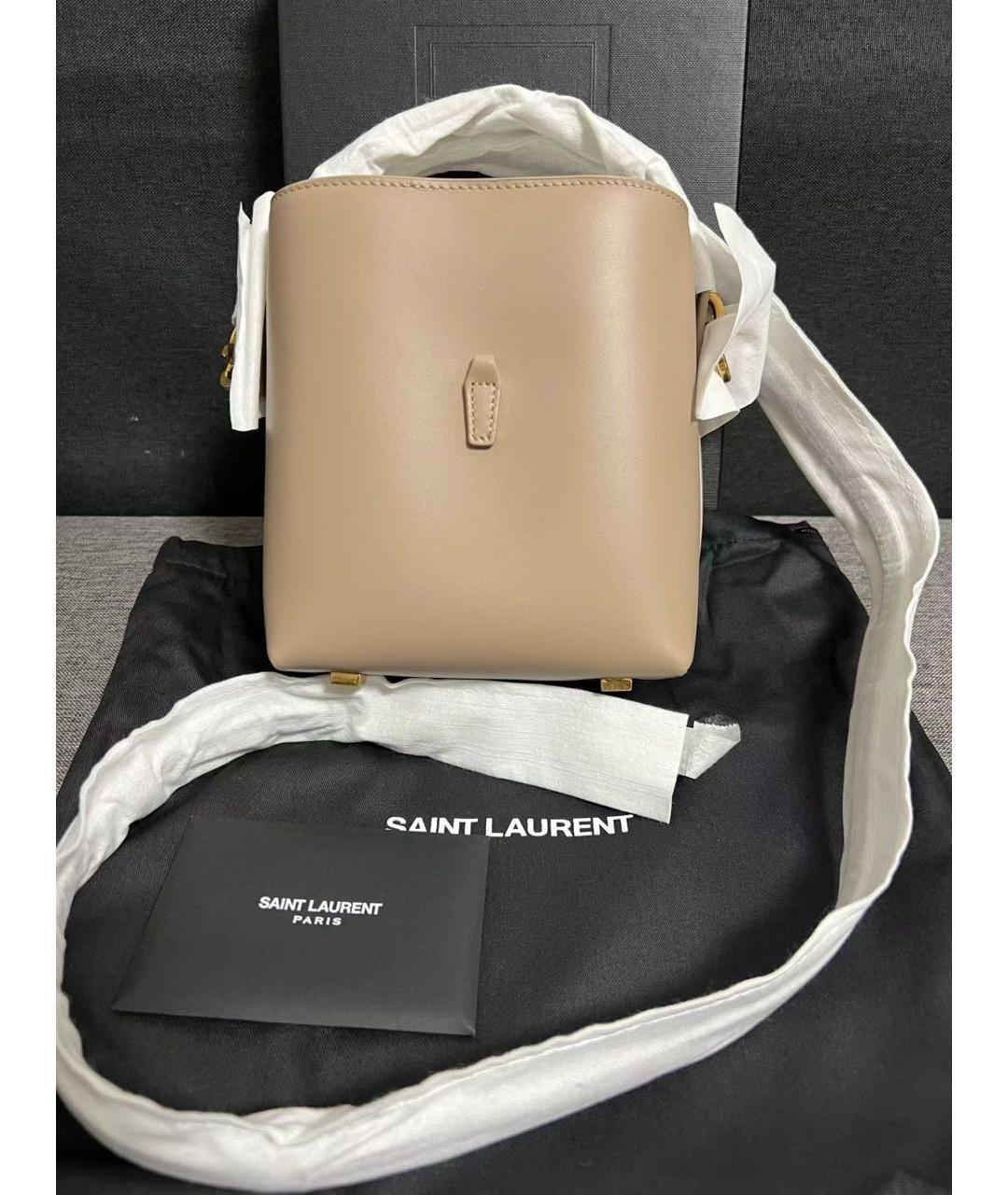 SAINT LAURENT Бежевая кожаная сумка через плечо, фото 2