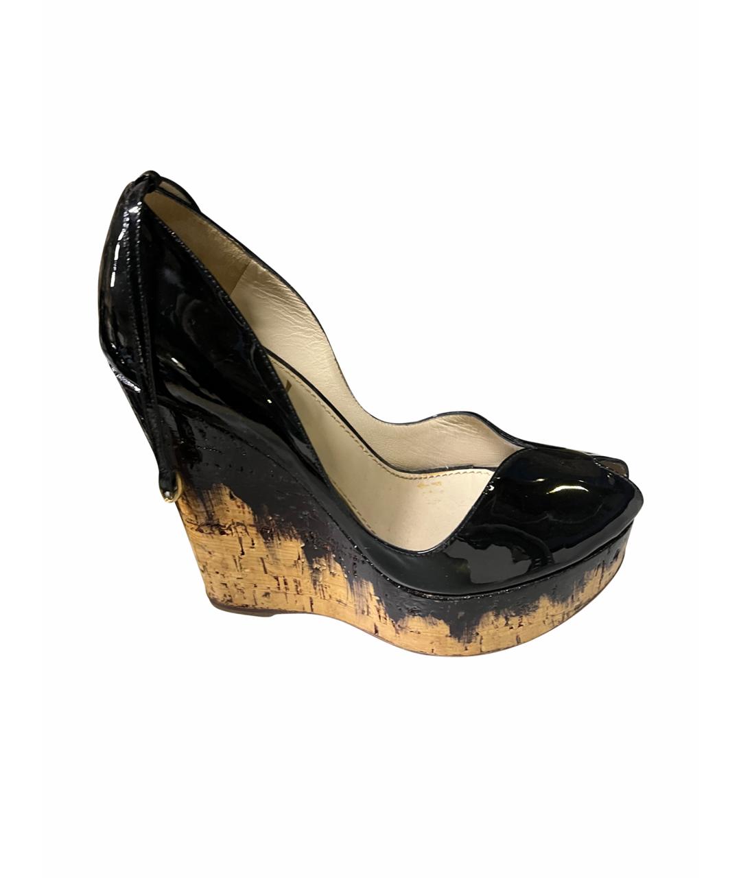 SAINT LAURENT Черные босоножки из лакированной кожи, фото 1