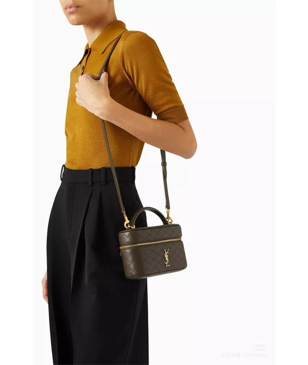 SAINT LAURENT Хаки кожаная сумка через плечо, фото 7