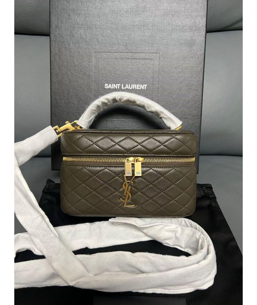 SAINT LAURENT Хаки кожаная сумка через плечо, фото 2