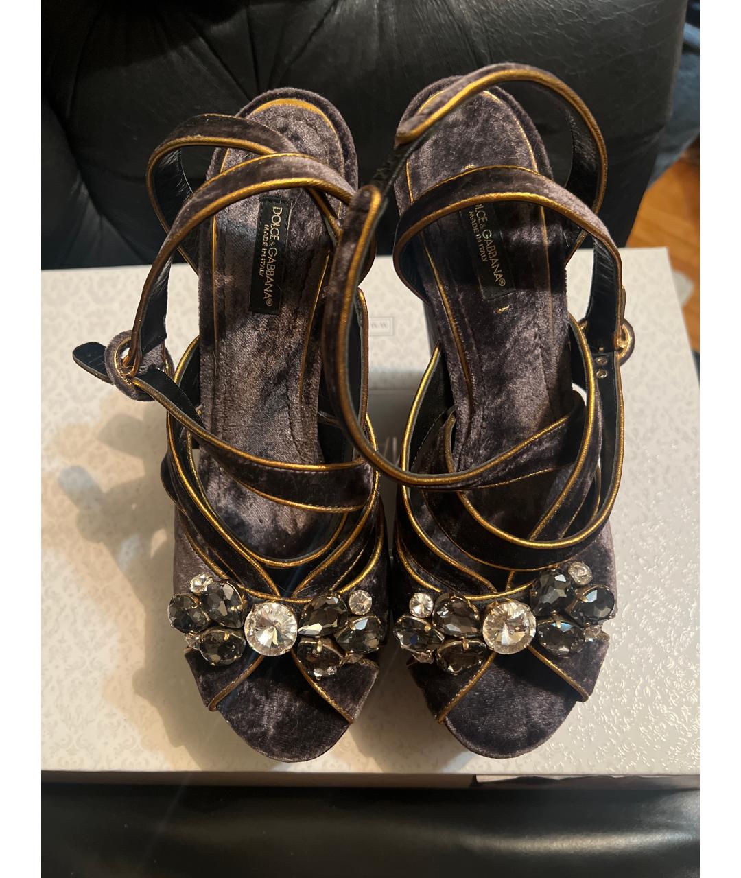 DOLCE&GABBANA Коричневые бархатные босоножки, фото 2