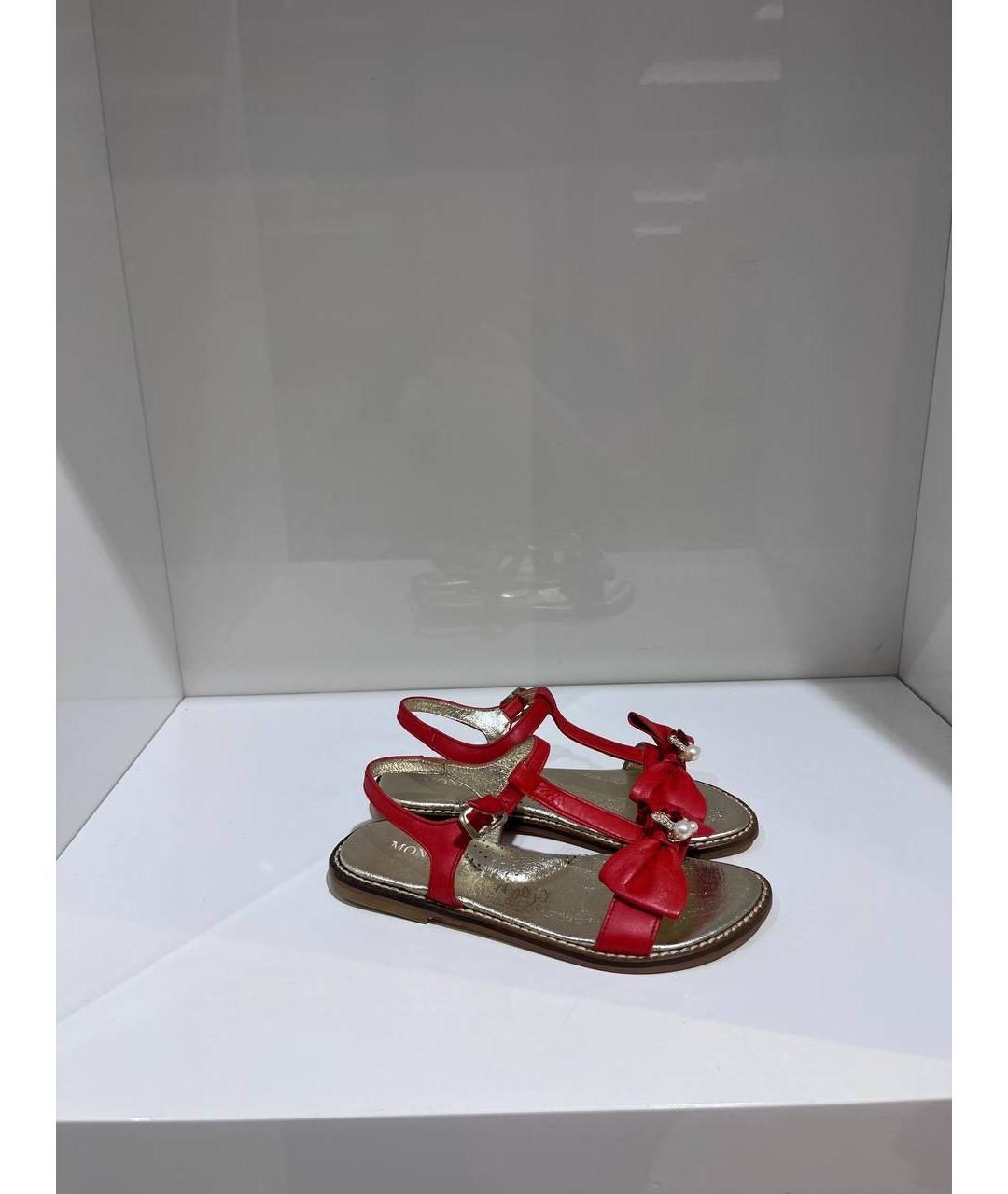 MONNALISA Красные кожаные сандалии и шлепанцы, фото 4