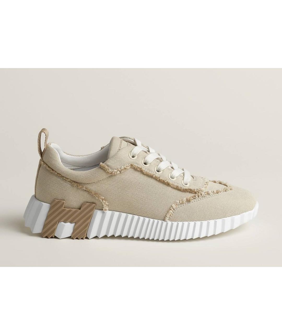 HERMES Бежевые текстильные кроссовки, фото 4