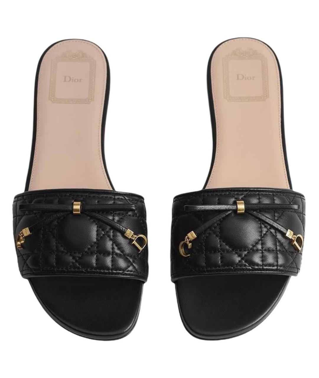 CHRISTIAN DIOR Черные кожаные шлепанцы, фото 4
