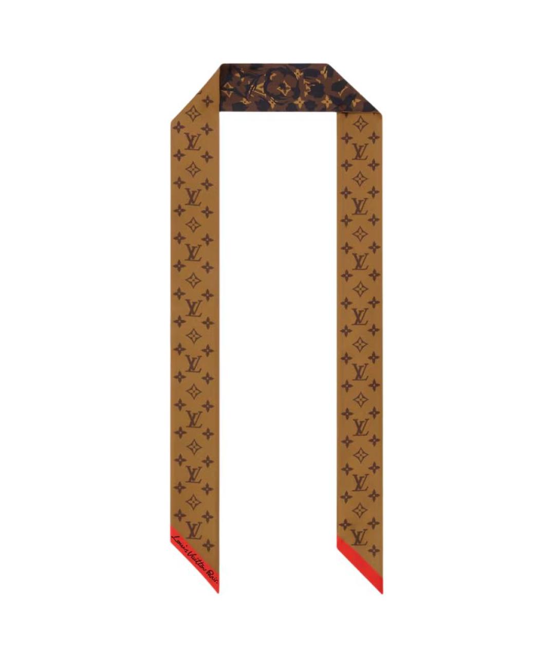 LOUIS VUITTON Коричневый шелковый платок, фото 1
