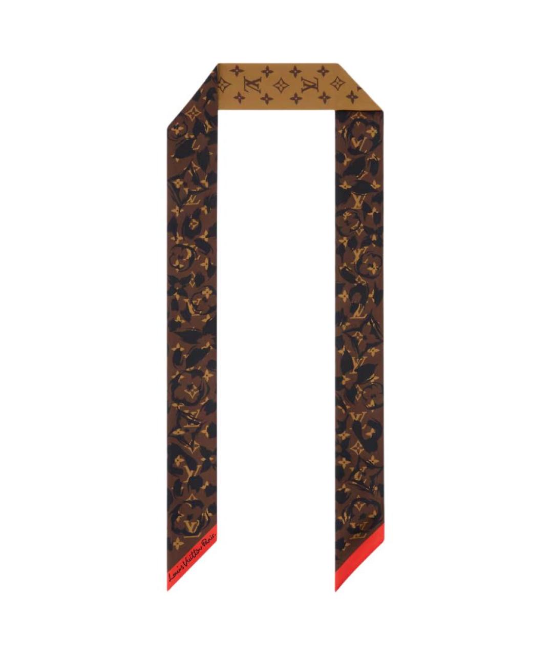 LOUIS VUITTON Коричневый шелковый платок, фото 2