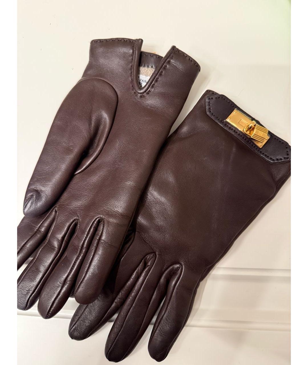 HERMES Коричневые кожаные перчатки, фото 2