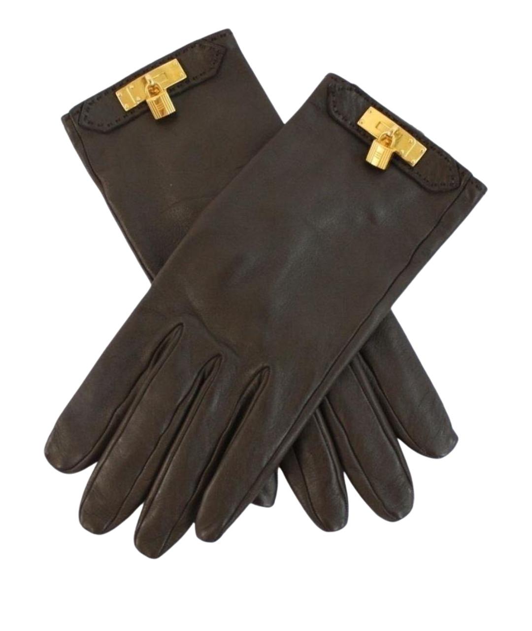 HERMES Коричневые кожаные перчатки, фото 1