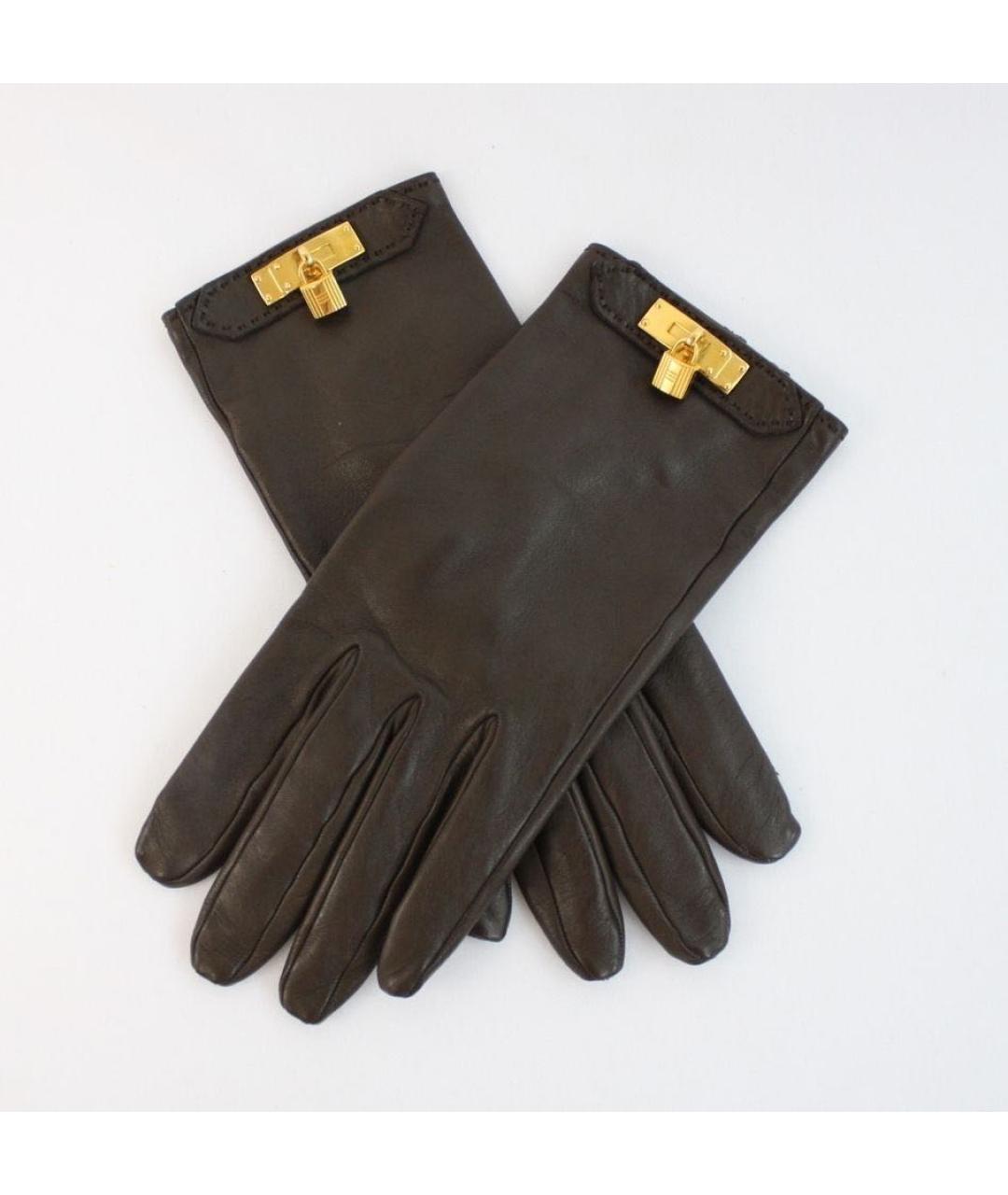 HERMES Коричневые кожаные перчатки, фото 5