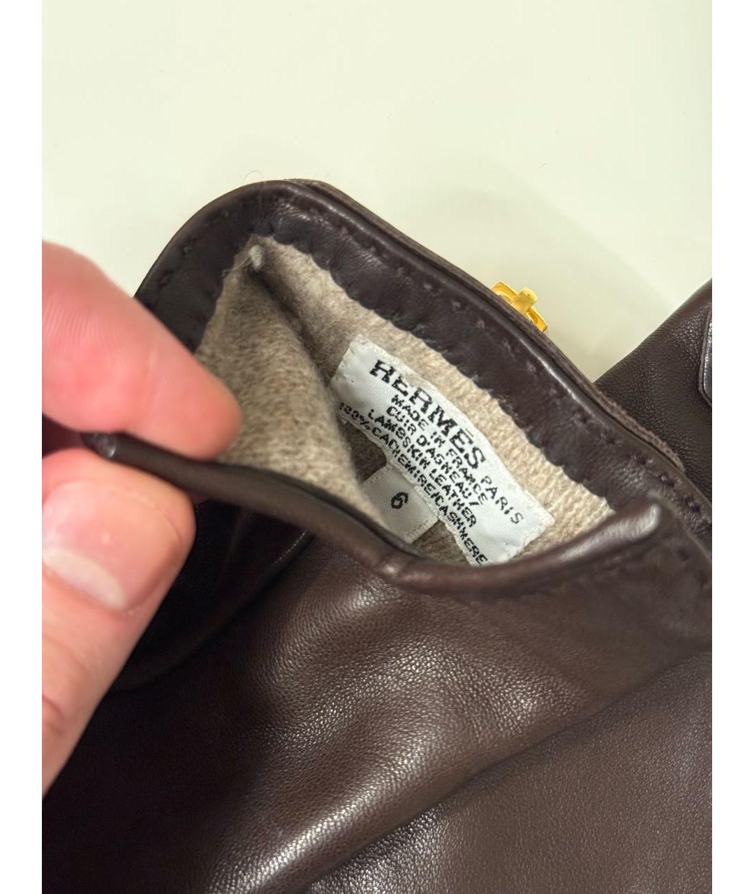 HERMES Коричневые кожаные перчатки, фото 3