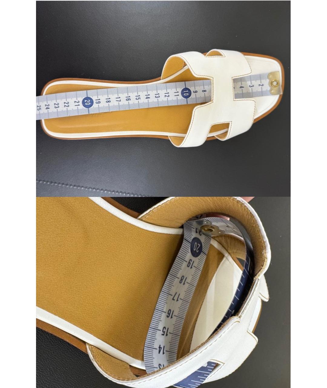 HERMES Белые кожаные шлепанцы, фото 7