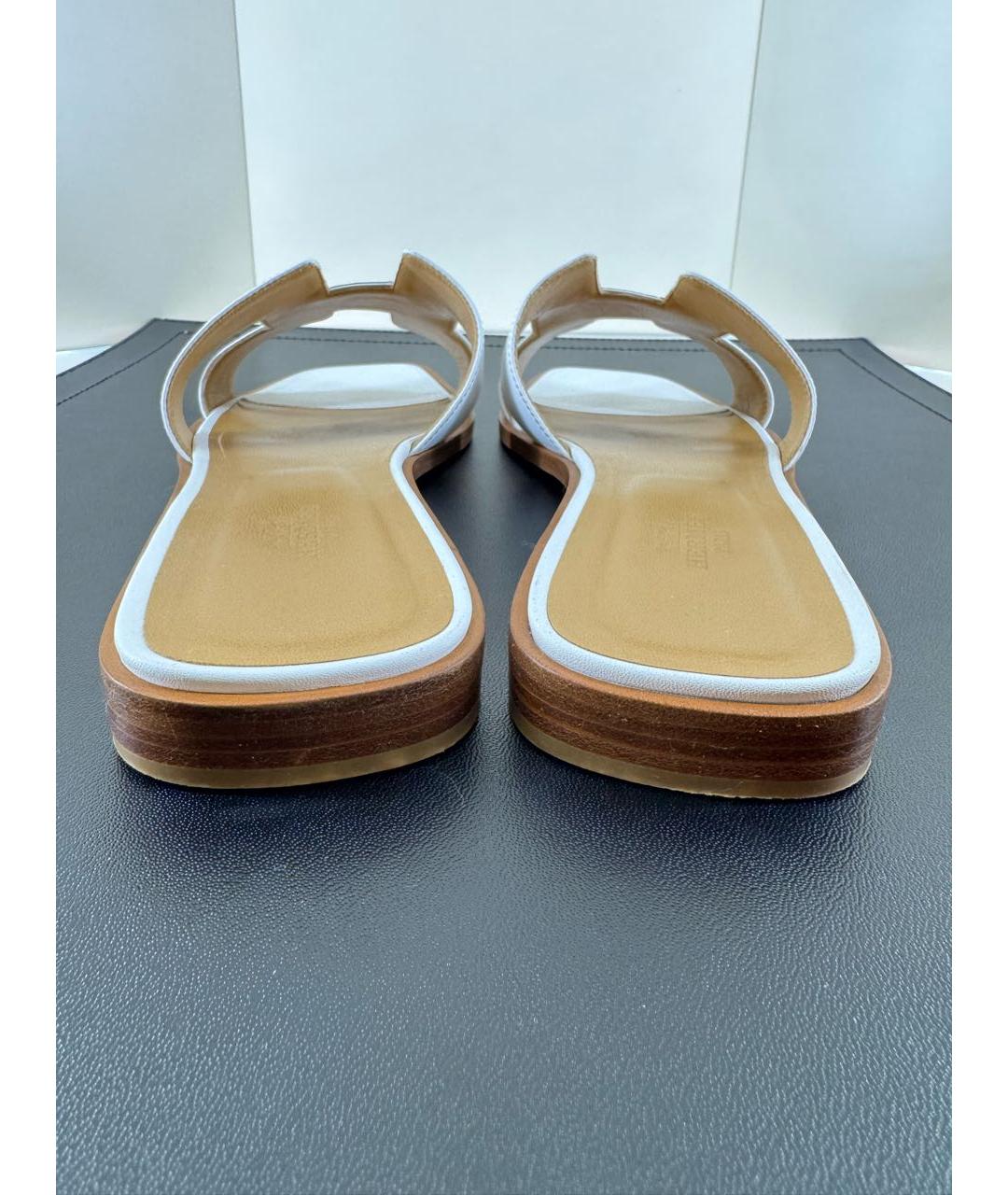 HERMES Белые кожаные шлепанцы, фото 4