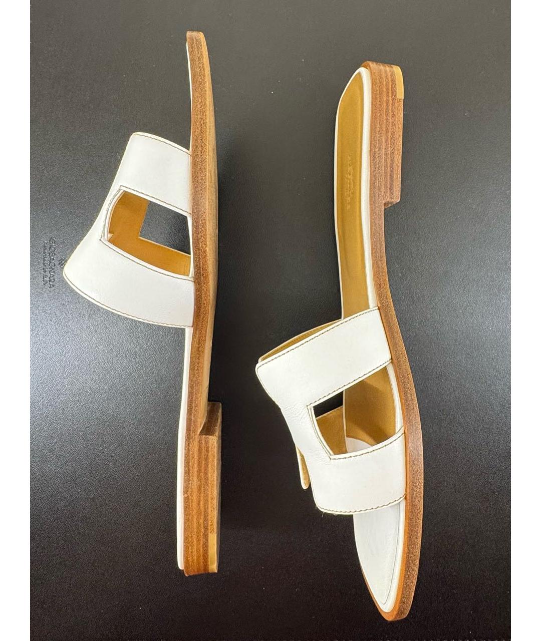 HERMES Белые кожаные шлепанцы, фото 5