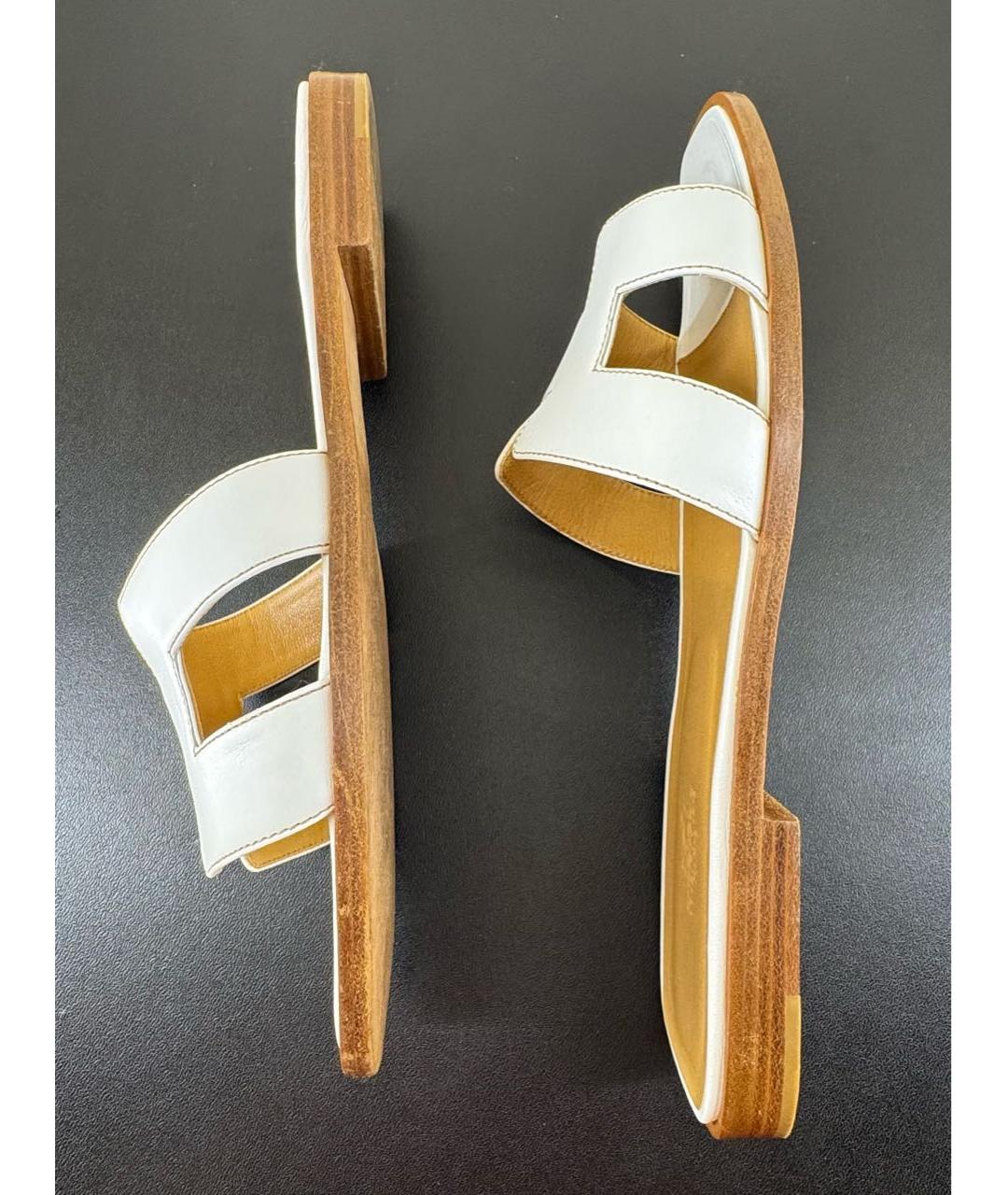 HERMES Белые кожаные шлепанцы, фото 6