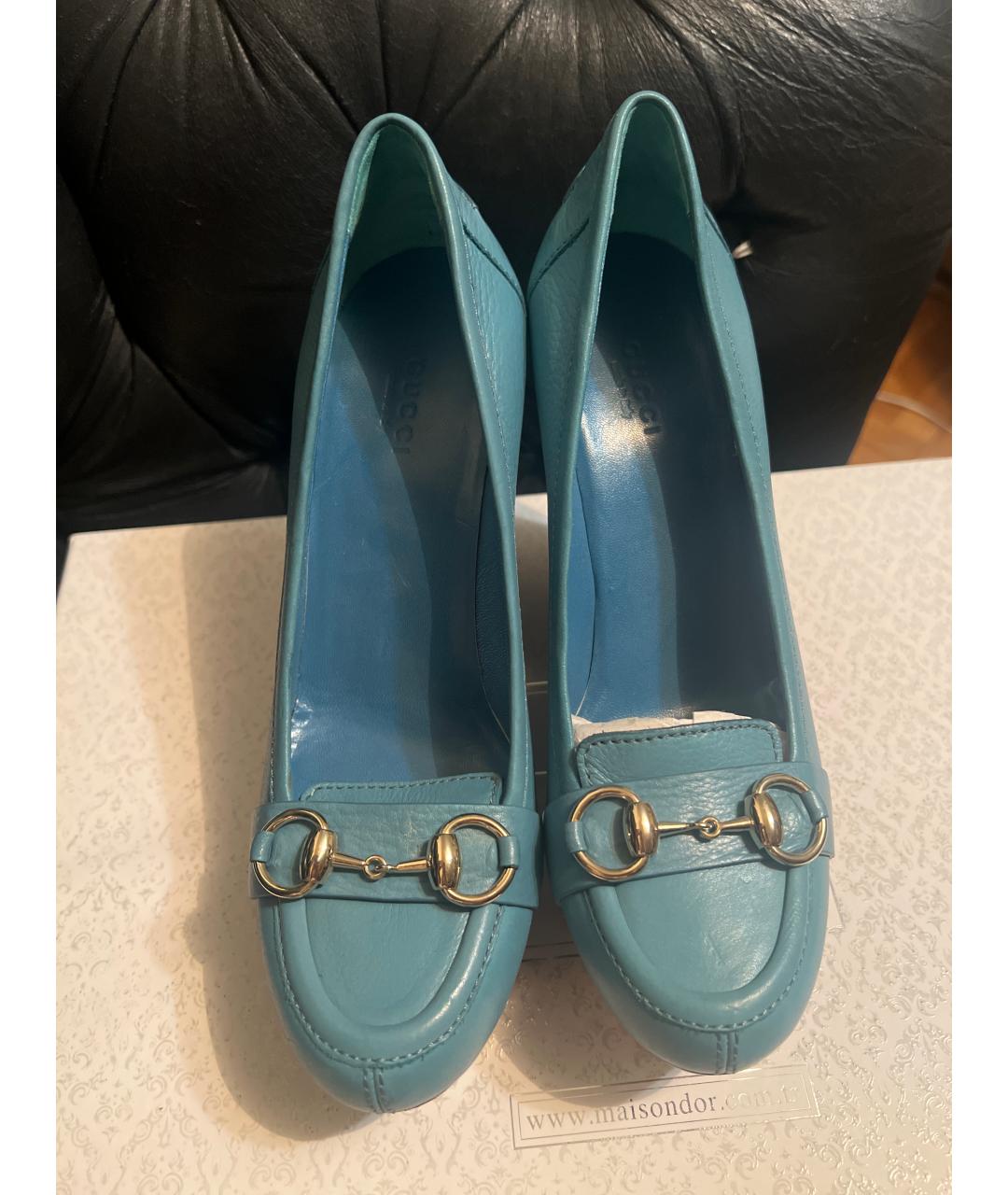 GUCCI Бирюзовые кожаные туфли, фото 2