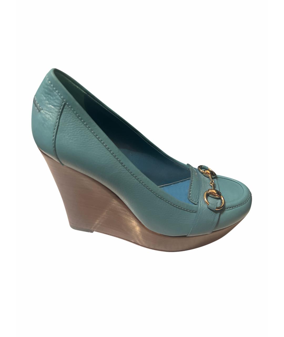GUCCI Бирюзовые кожаные туфли, фото 1