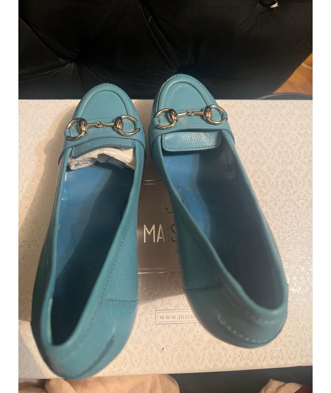GUCCI Бирюзовые кожаные туфли, фото 3