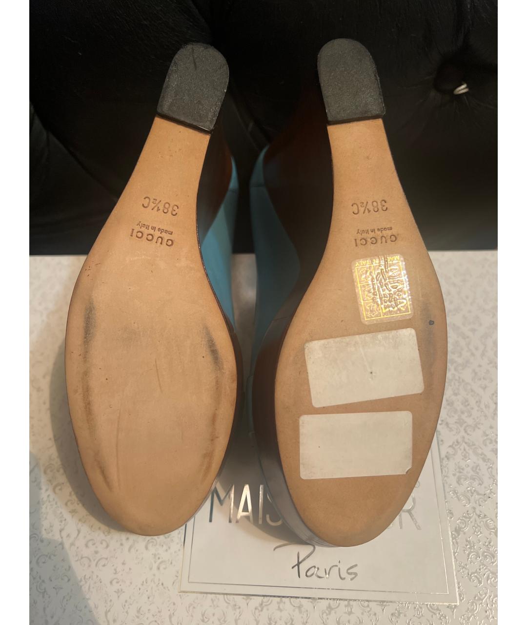 GUCCI Бирюзовые кожаные туфли, фото 5