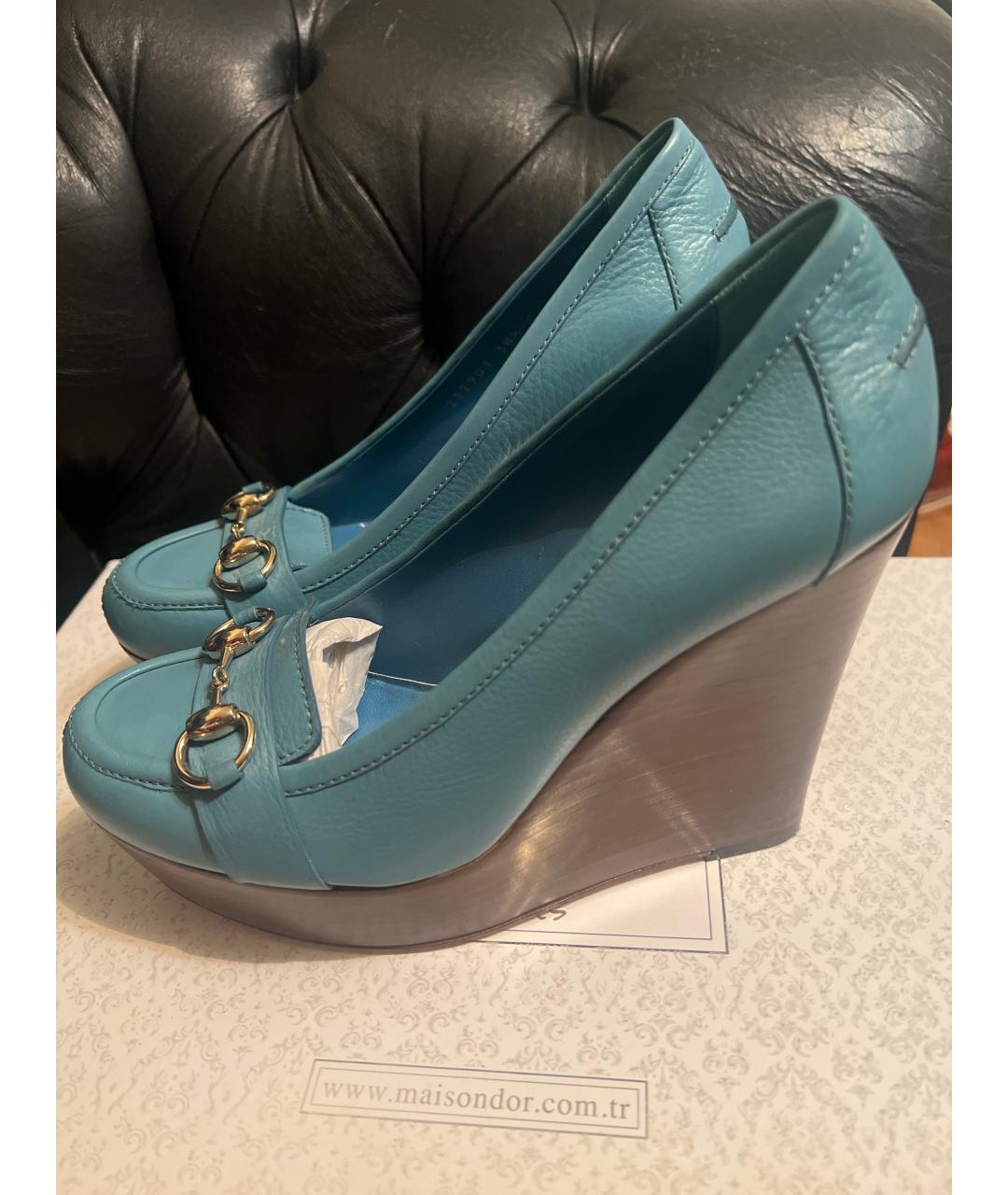 GUCCI Бирюзовые кожаные туфли, фото 6