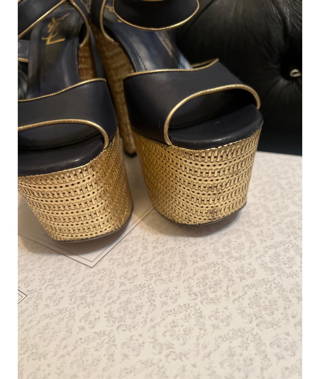 SAINT LAURENT Черные кожаные босоножки, фото 6