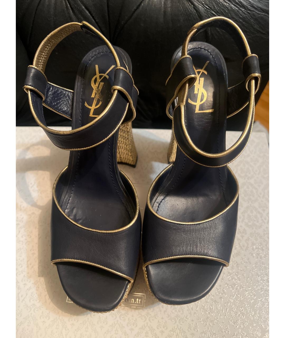 SAINT LAURENT Черные кожаные босоножки, фото 2