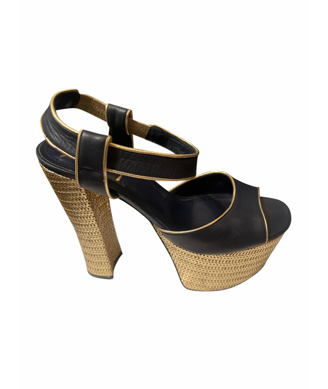 SAINT LAURENT Черные кожаные босоножки, фото 1