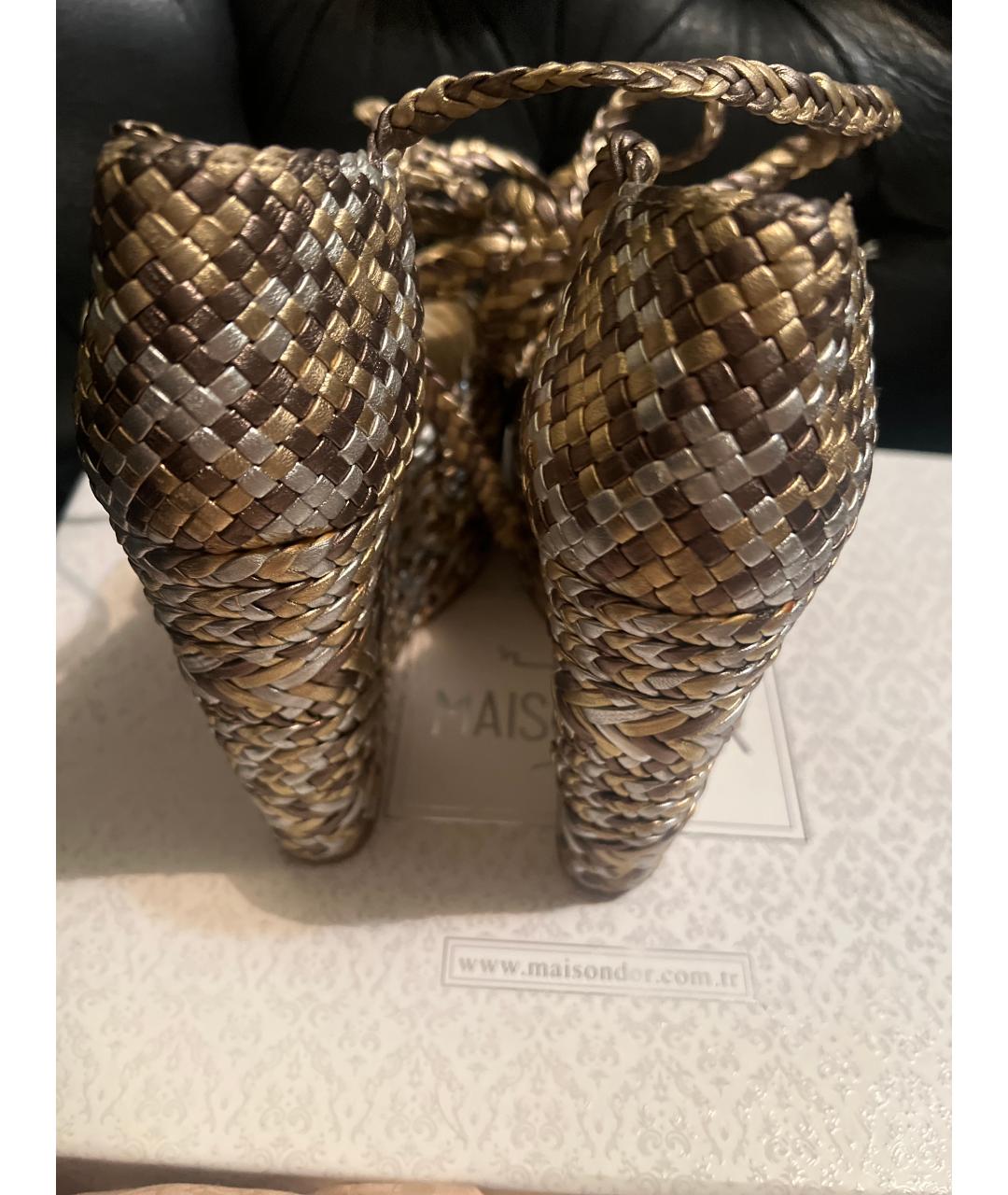 HERMES Золотые кожаные босоножки, фото 4