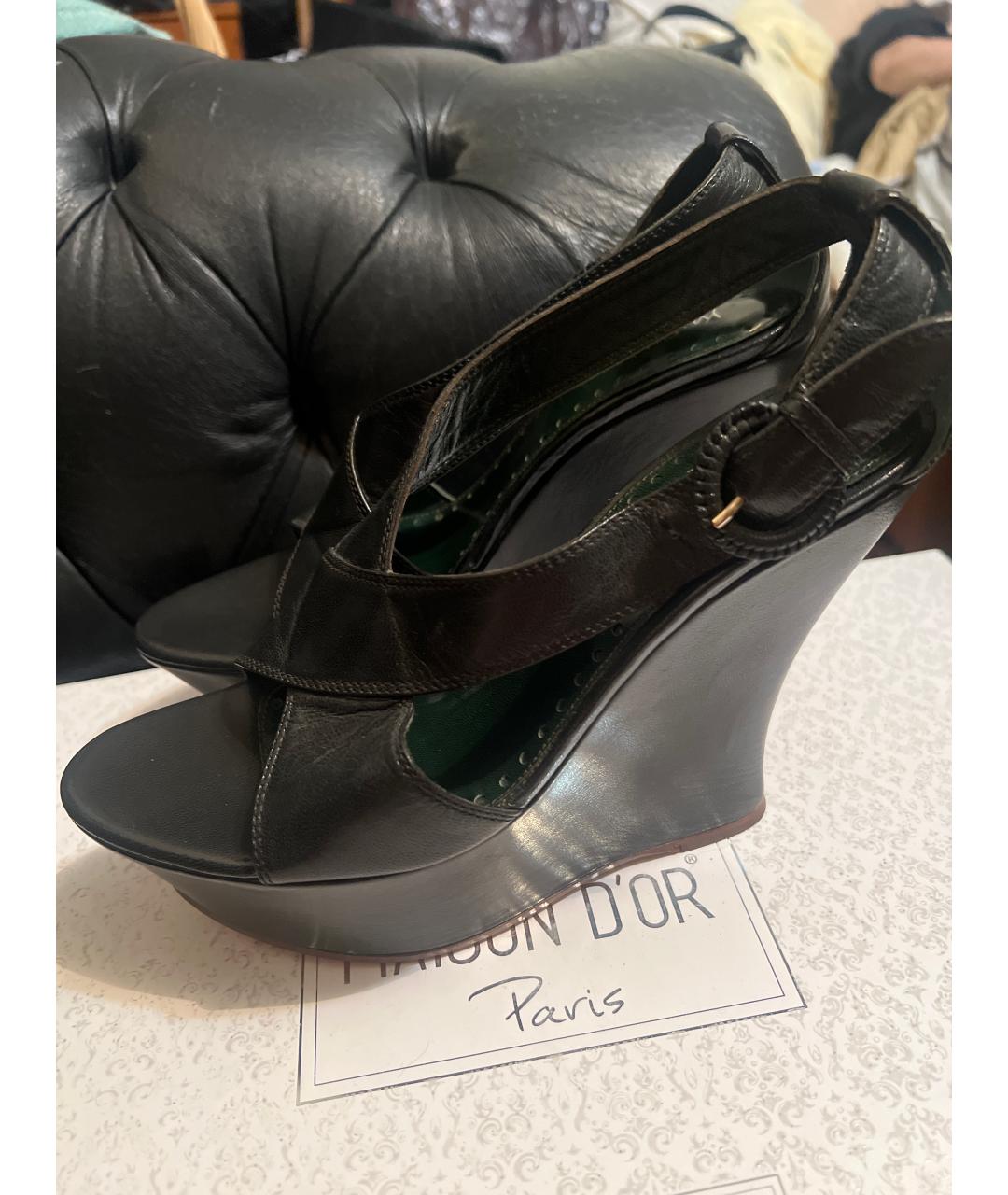 SAINT LAURENT Черные кожаные босоножки, фото 6