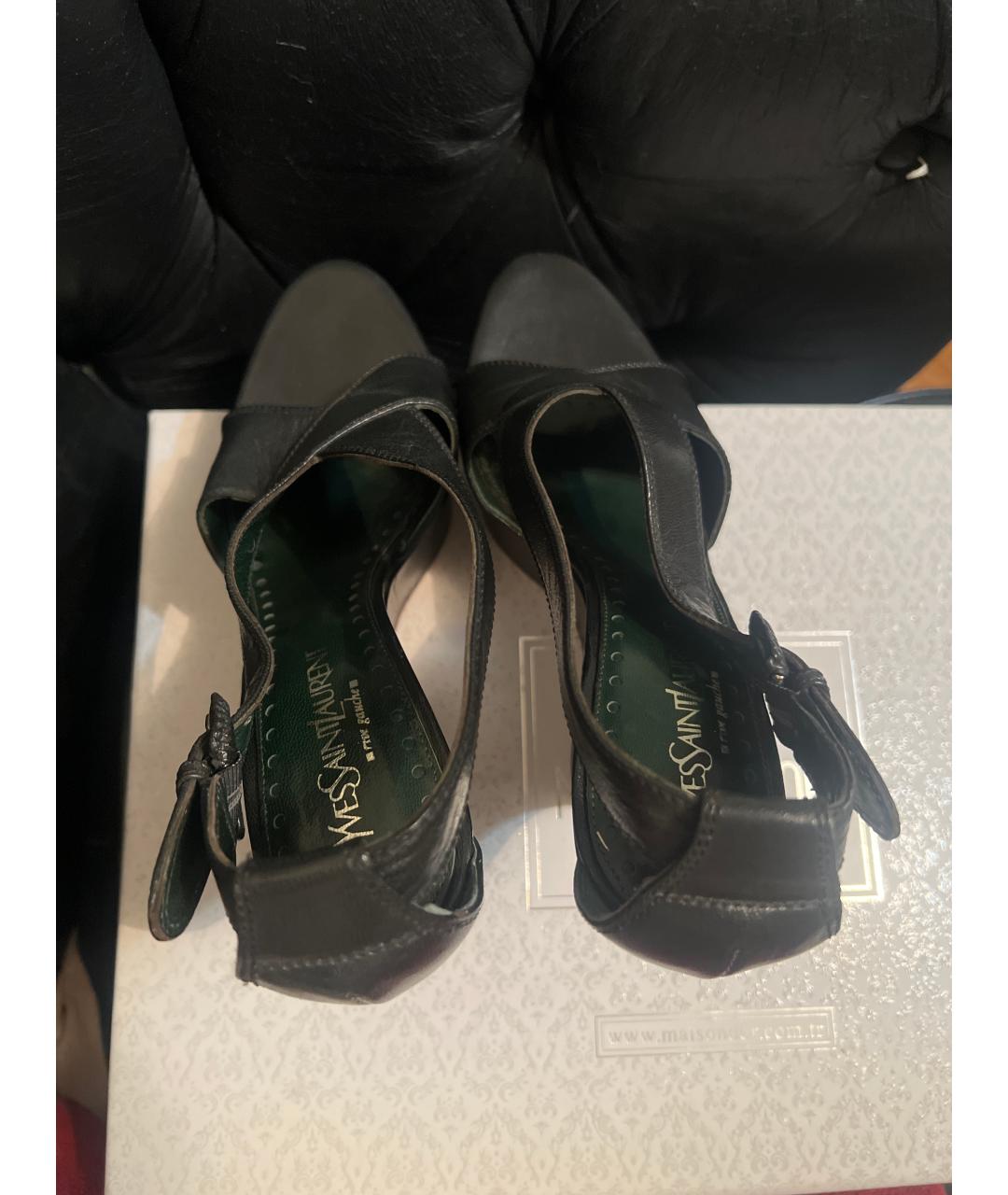 SAINT LAURENT Черные кожаные босоножки, фото 3