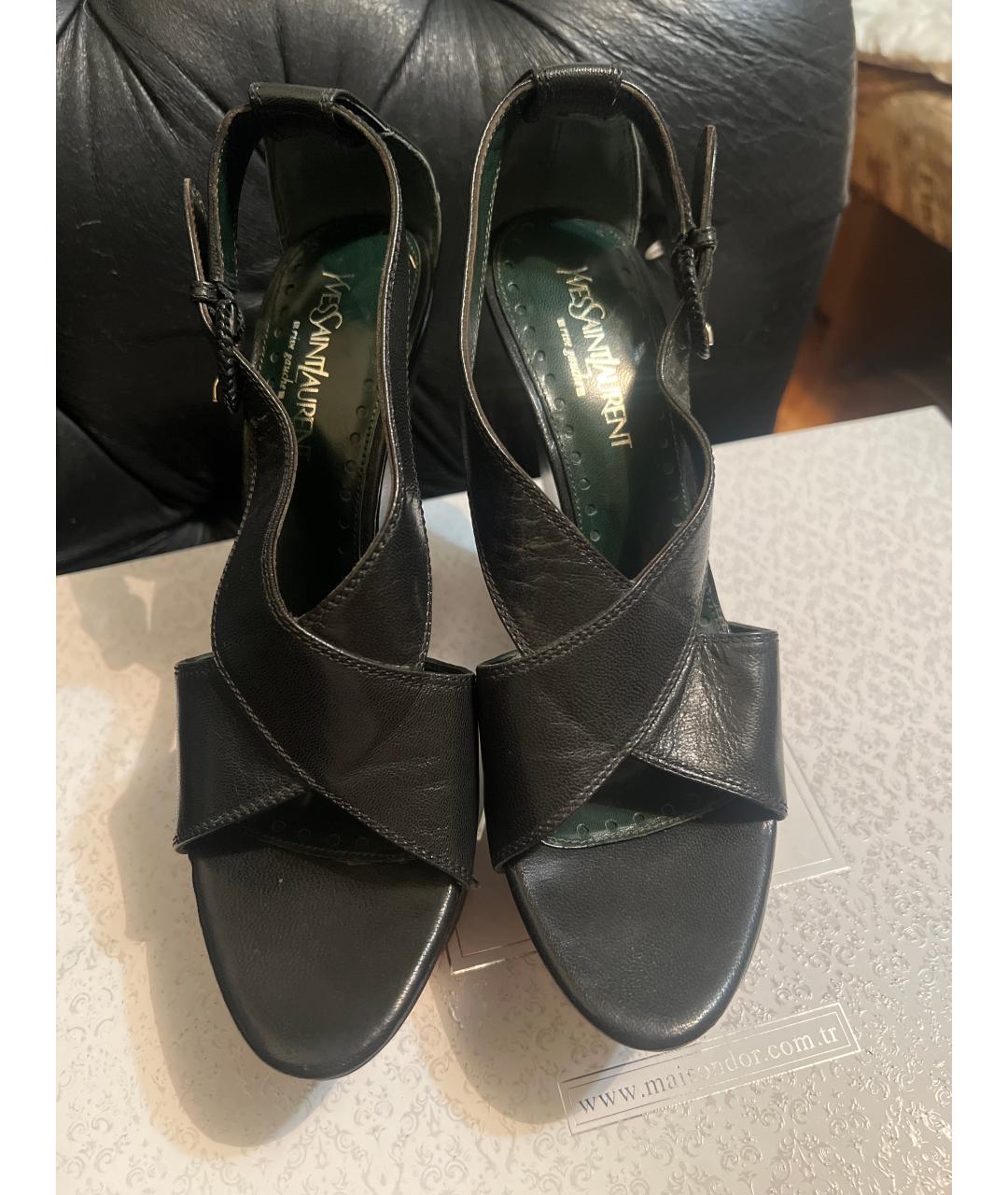 SAINT LAURENT Черные кожаные босоножки, фото 2