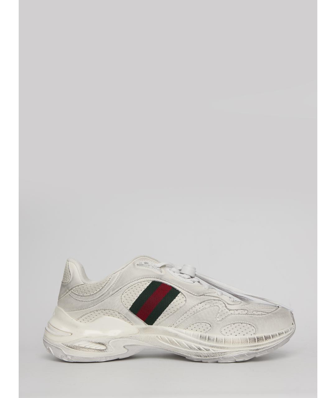 GUCCI Белые кожаные низкие кроссовки / кеды, фото 6