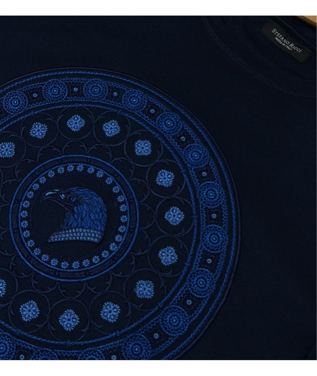 STEFANO RICCI Темно-синяя хлопковая футболка, фото 4