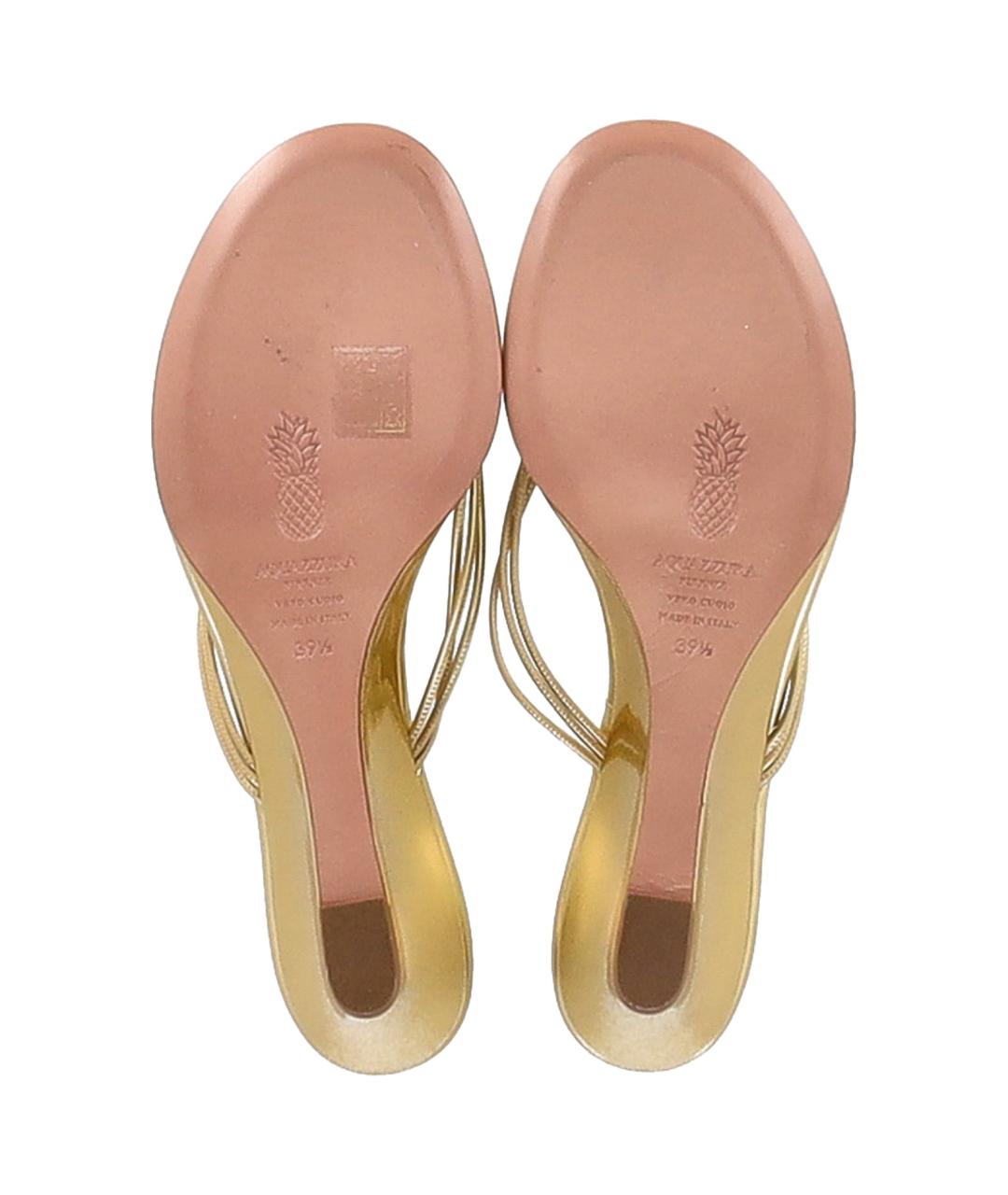AQUAZZURA Золотые кожаные мюли, фото 5