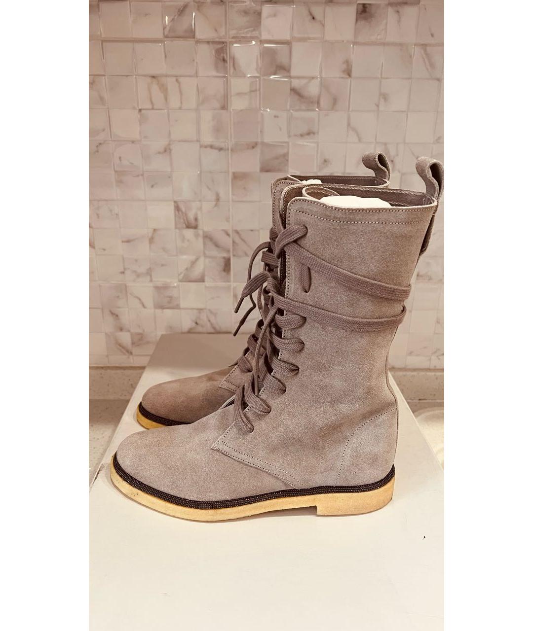 BRUNELLO CUCINELLI Серые замшевые ботинки, фото 6