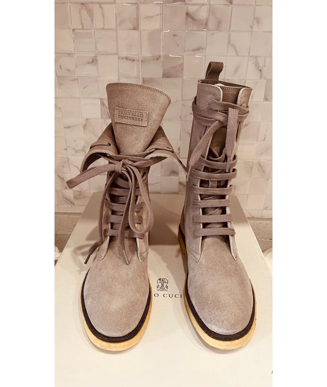 BRUNELLO CUCINELLI Серые замшевые ботинки, фото 4