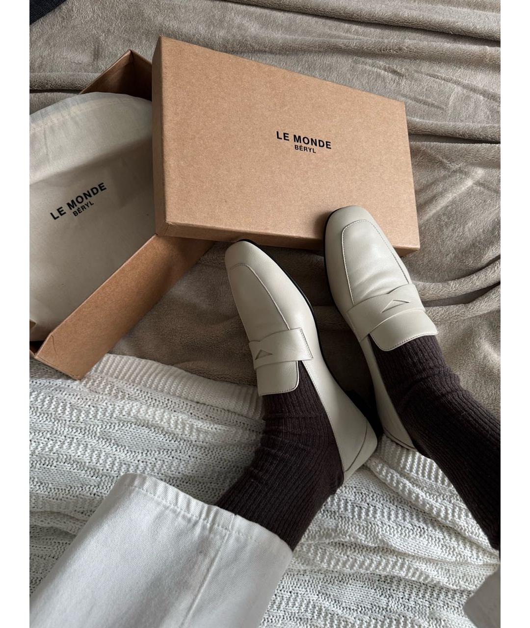 LE MONDE BERYL Белые кожаные лоферы, фото 8