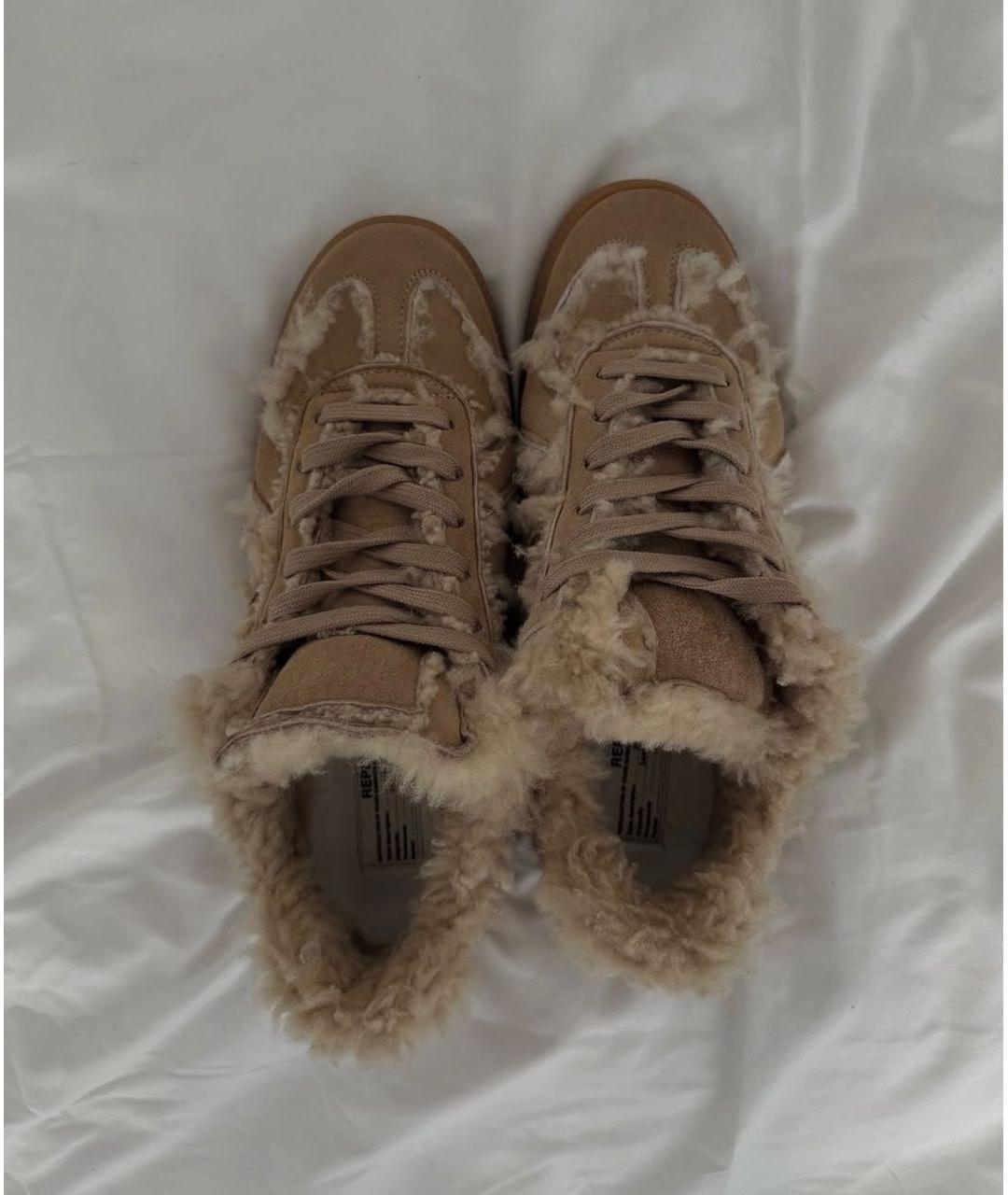 MM6 MAISON MARGIELA Бежевые замшевые кеды, фото 3