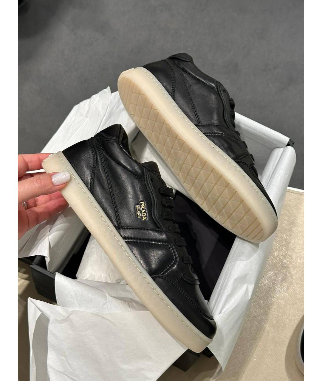 PRADA Черные кожаные кеды, фото 8