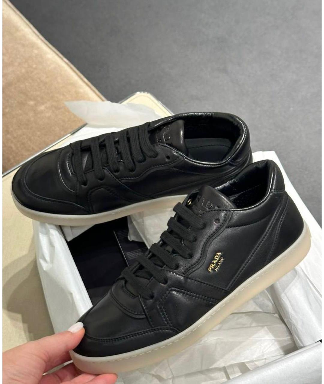 PRADA Черные кожаные кеды, фото 3