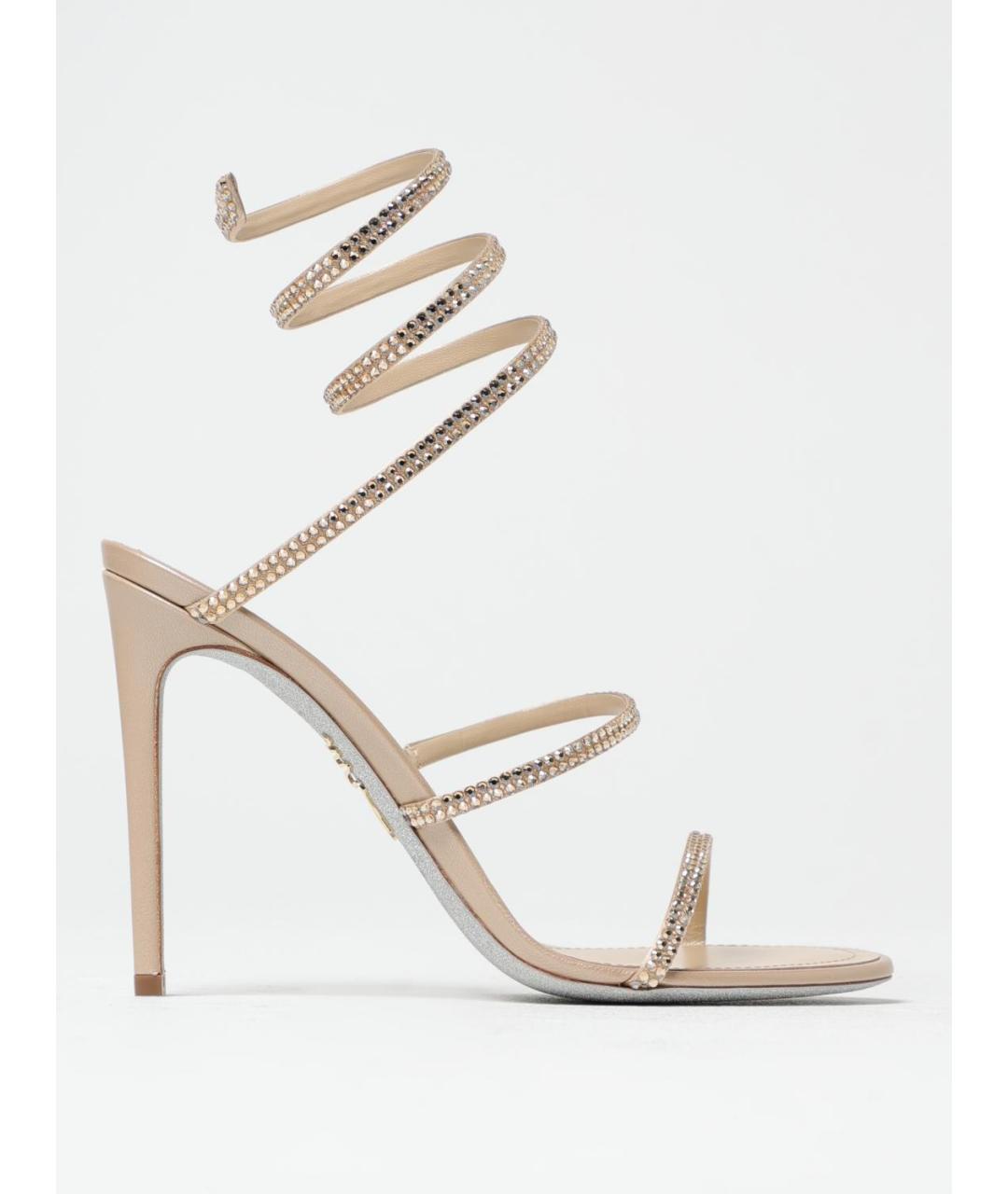 RENE CAOVILLA Бежевые текстильные босоножки, фото 5