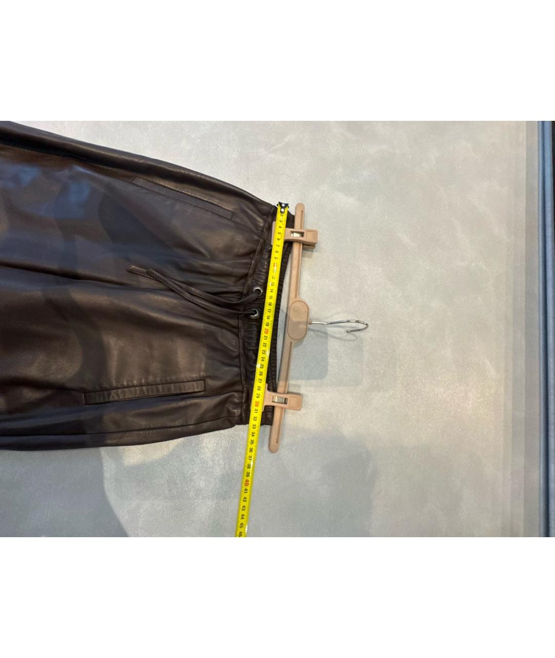 BRUNELLO CUCINELLI Коричневые кожаные прямые брюки, фото 3