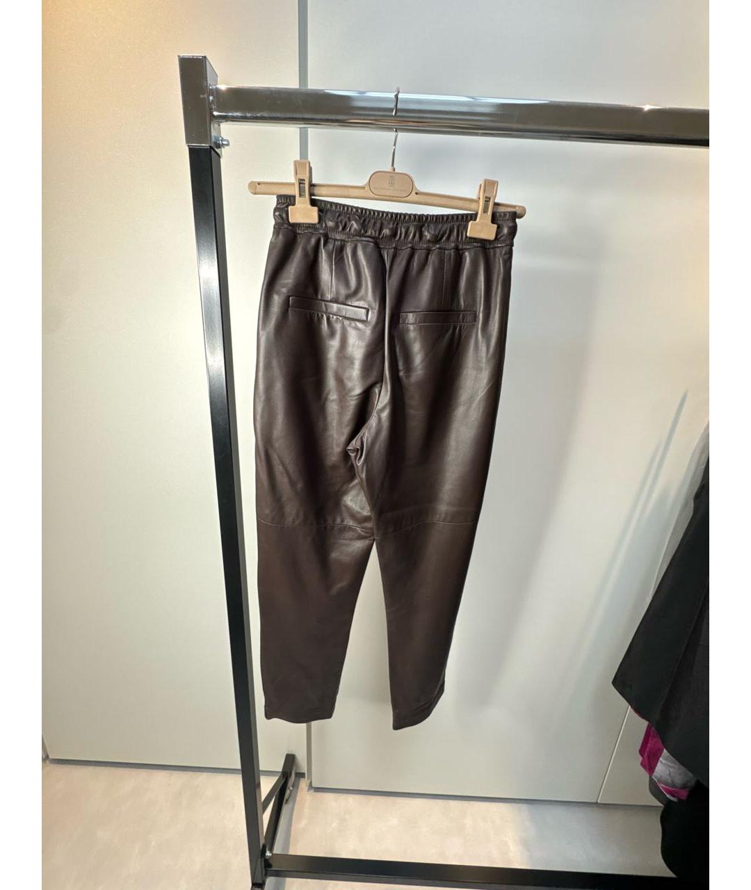 BRUNELLO CUCINELLI Коричневые кожаные прямые брюки, фото 2