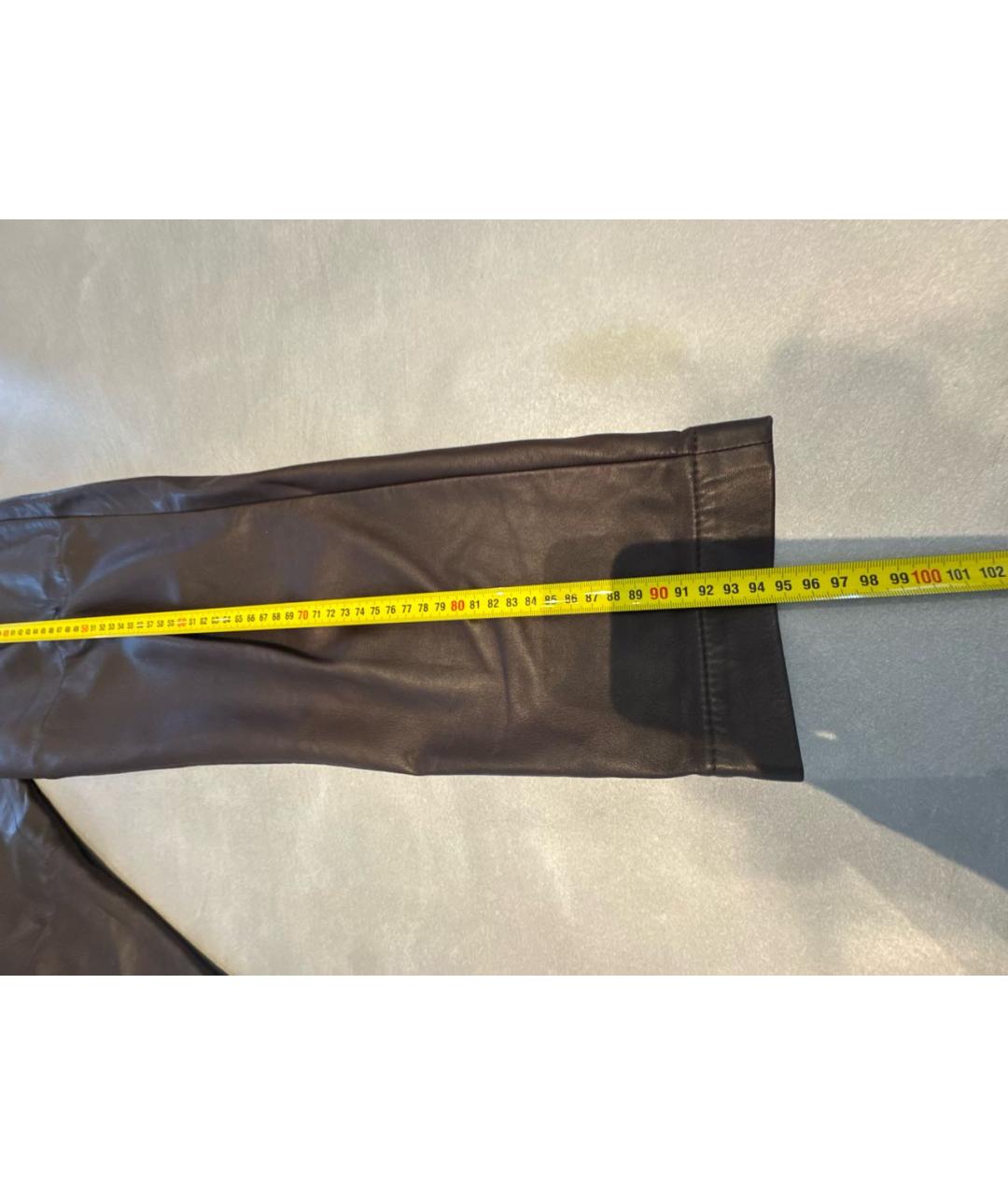 BRUNELLO CUCINELLI Коричневые кожаные прямые брюки, фото 5