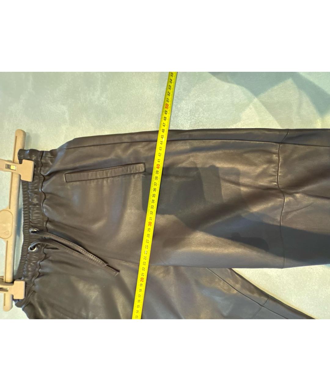 BRUNELLO CUCINELLI Коричневые кожаные прямые брюки, фото 4