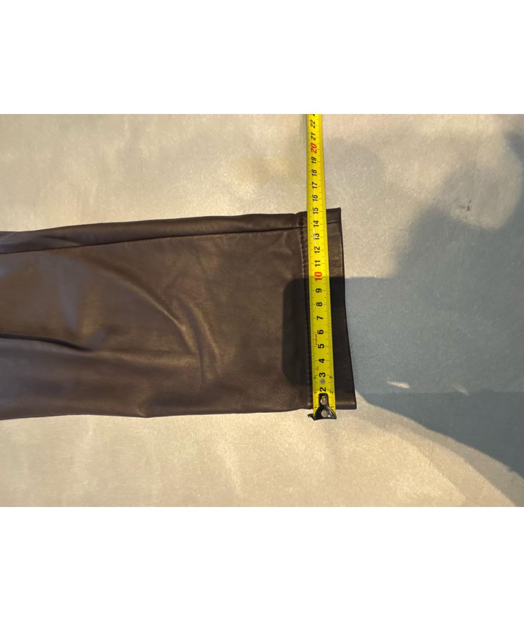 BRUNELLO CUCINELLI Коричневые кожаные прямые брюки, фото 6