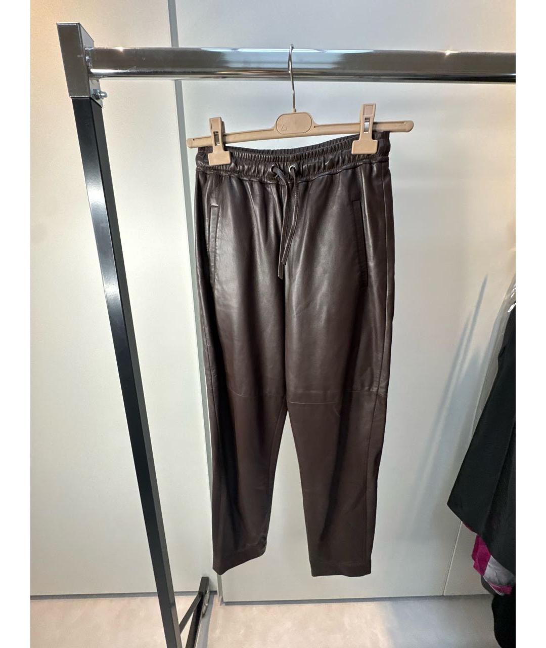 BRUNELLO CUCINELLI Коричневые кожаные прямые брюки, фото 7
