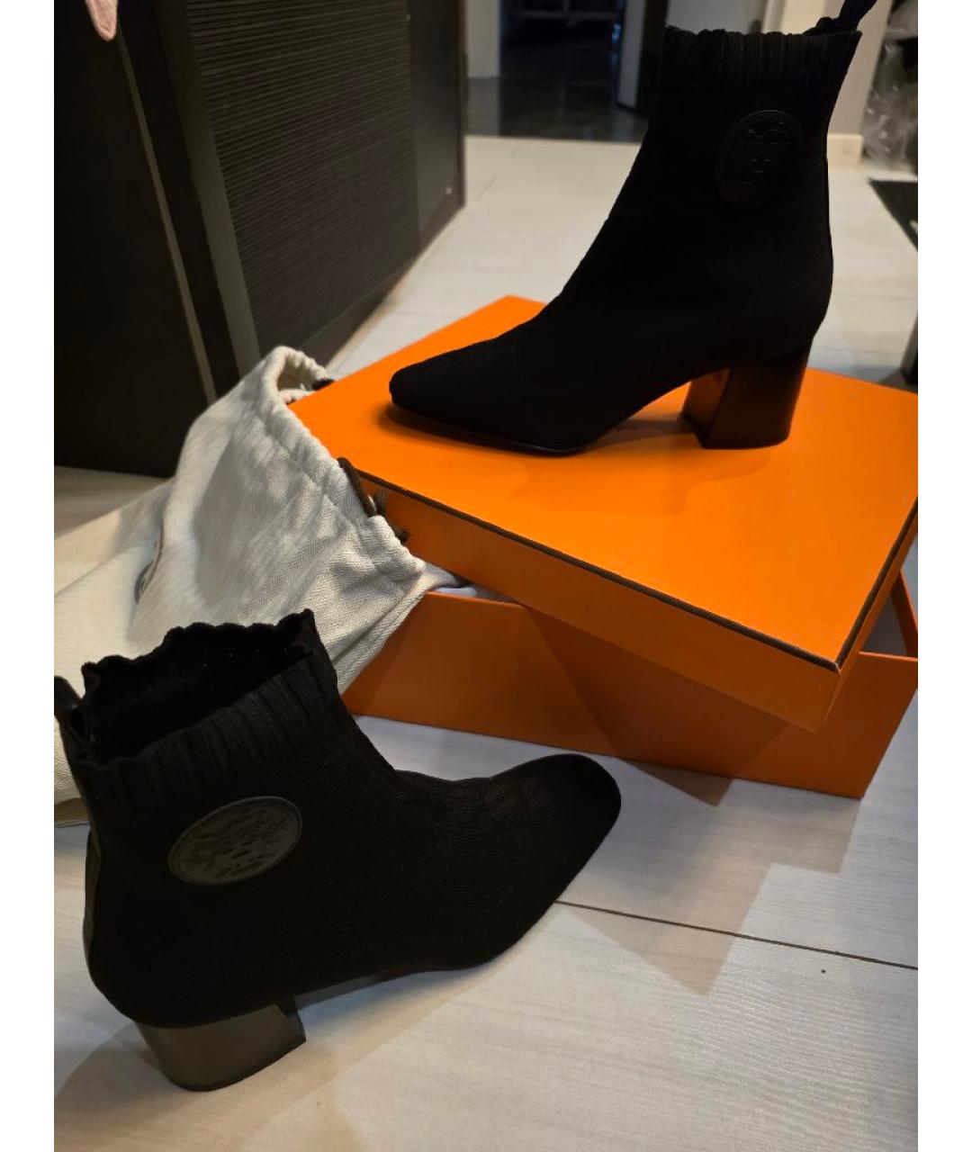 HERMES Черные текстильные ботильоны, фото 4