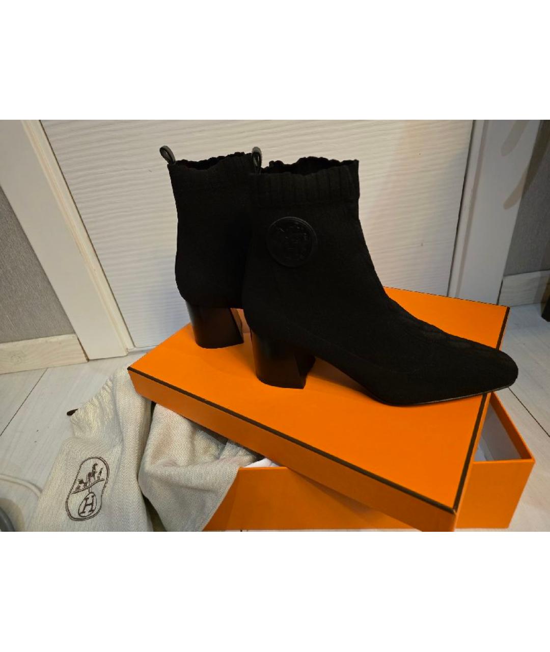 HERMES Черные текстильные ботильоны, фото 5