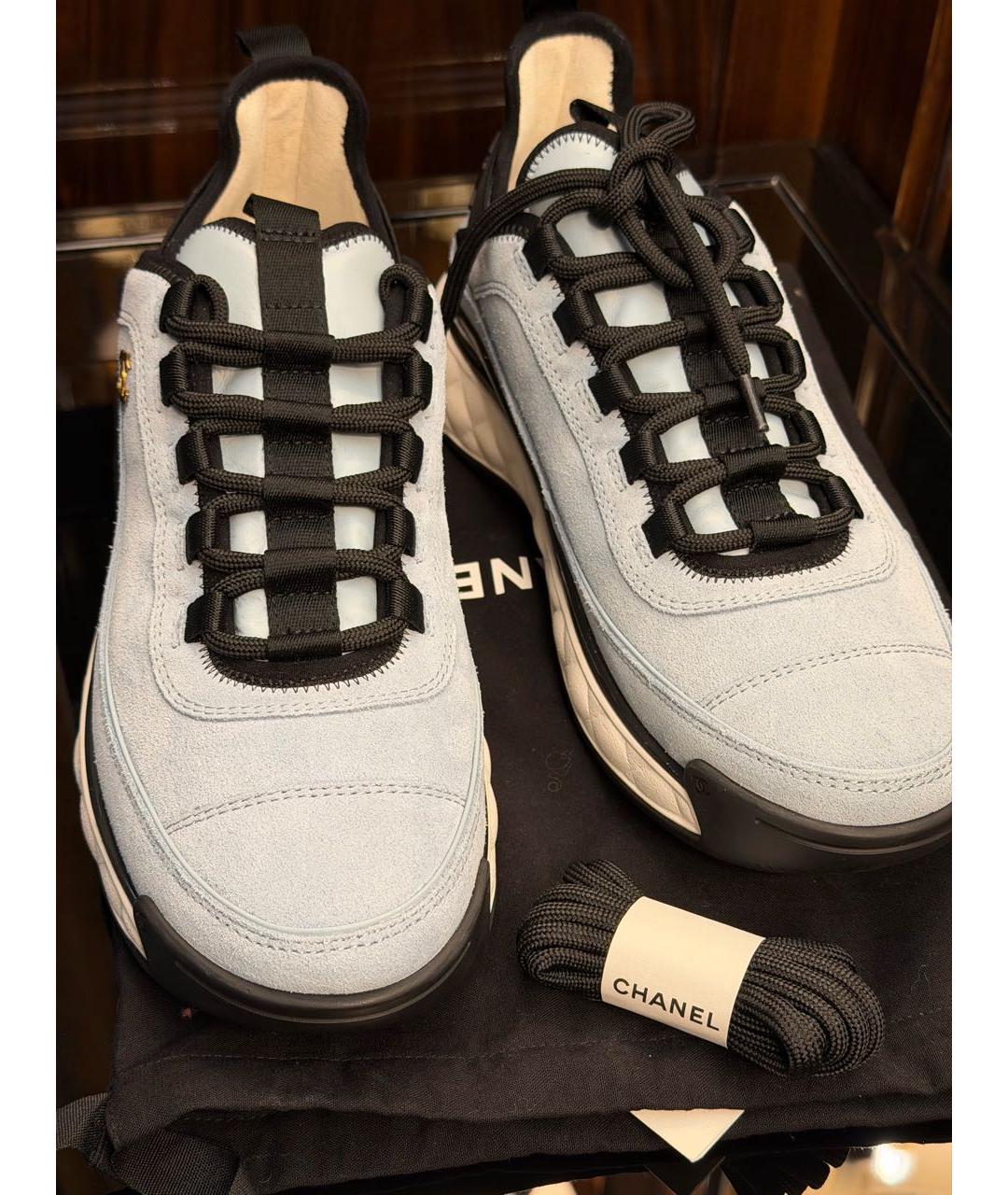 CHANEL Голубые замшевые кроссовки, фото 4